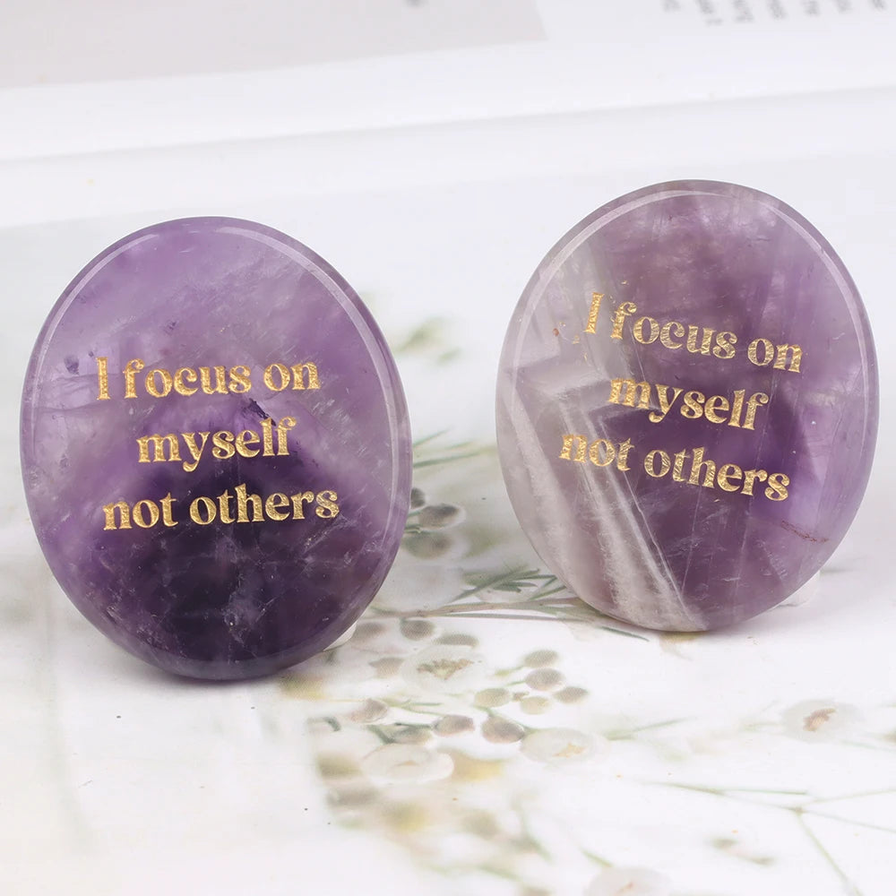 Crystal Worry Stone Double Plane Shaped Piece Inspirational Palm Stone, Engraved With Words To Relieve Worries Jade Energy Stone
