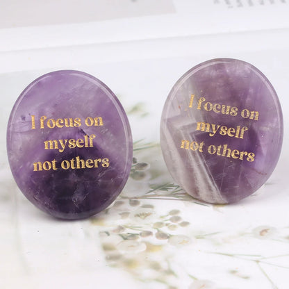 Crystal Worry Stone Double Plane Shaped Piece Inspirational Palm Stone, Engraved With Words To Relieve Worries Jade Energy Stone