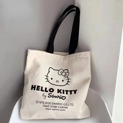 New Hello Kitty Canvas Handbag Shoulder Bag Girl Cute Large Capacity Storage Bag Fashion Tote Shopping Bag Girl Christmas  Gift