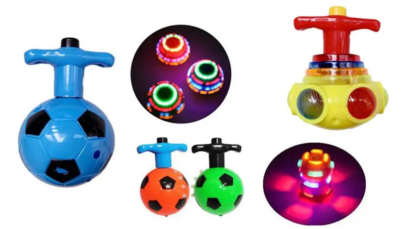 1 Pc Cartoon Spinning Top Football Submarine PVC Model LED Flashing Light Music Launcher Night Glow Kid Gift Toy