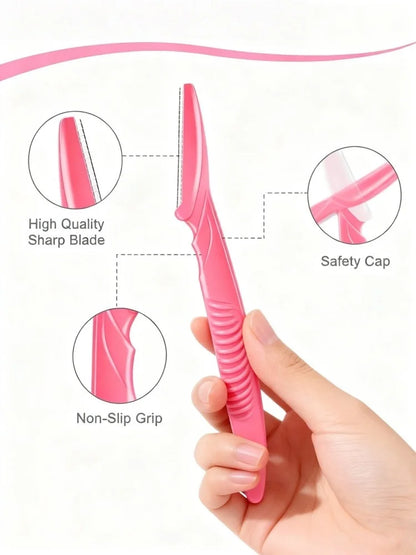 3Pcs Eyebrow Razor for Women, Safety Anti-Scratch Stainless Steel Blades, Precision Curved Blade for Eyebrow Shaping, Portable F