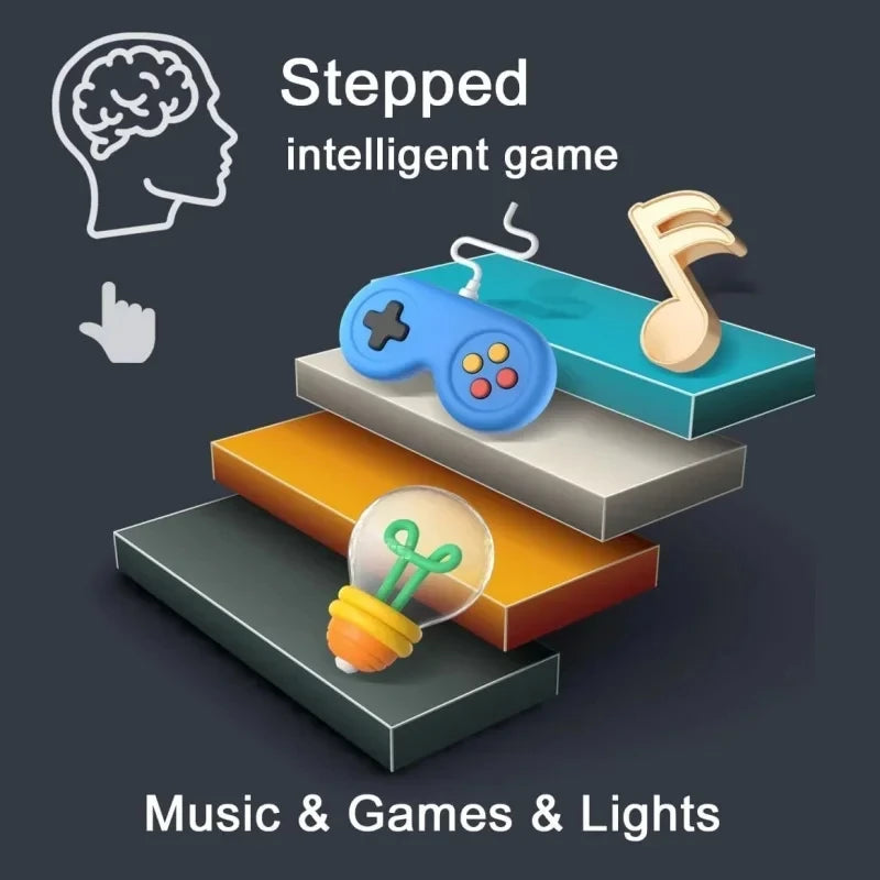 Montessori Electronic Music Rhythm Puzzle Game Machine - Travel Light-Up Sensory Fast-Push Table Game for Educational Fun
