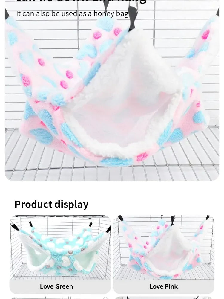 Hamster Hammock Small Pet Hanging Bed Double Warm Thickened Honeybug Flying Squirrel Guinea Pig Hammock Pet Cage Accessories
