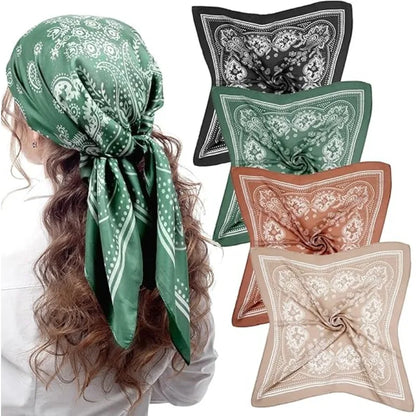 68cm Paisley Small Cashew Flower Scarf for Women Spring and Summer Thin Satin Square Scarf Retro Versatile Headscarf Shawl