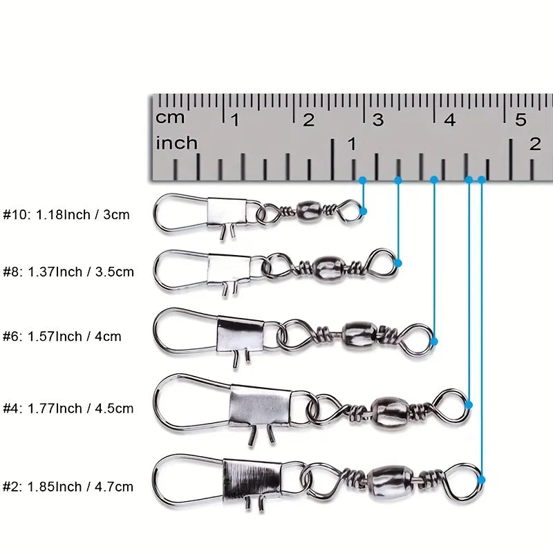 50/200pcs Barrel Snap Swivel Fishing Accessories, Gear with Ball Bearing Swivels Snaps Connector for Quick Connect Lures