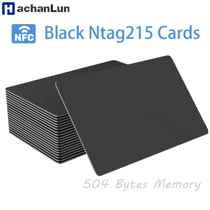 HACHANLUN 5-10PCS NTAG215 Blank NFC Cards PVC Tags NFC215 Black Card 13.56Mhz TagMo Waterproof RFID NFC Phone 504 bytes