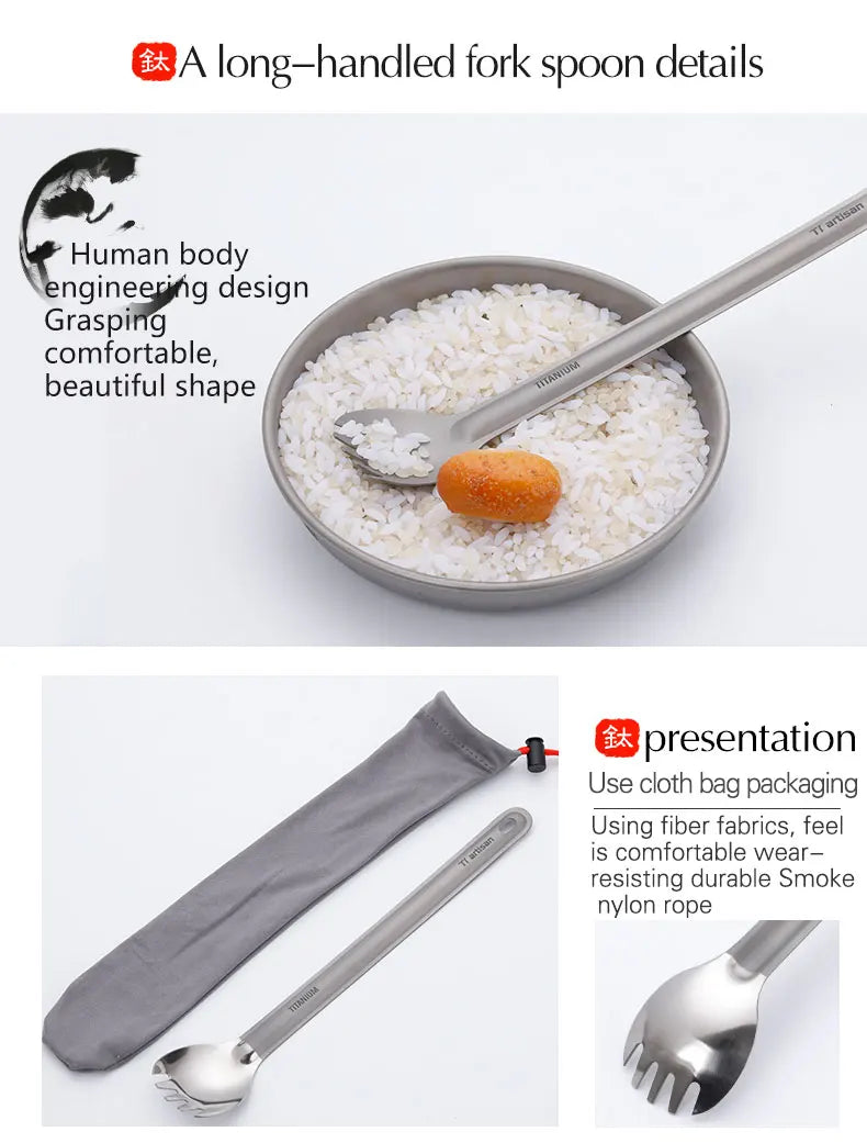 Tiartisan Titanium Long Handle Spork Spoon Cutlery Ultralight Tableware Outdoors Portable Dinnerware Camping Equipment