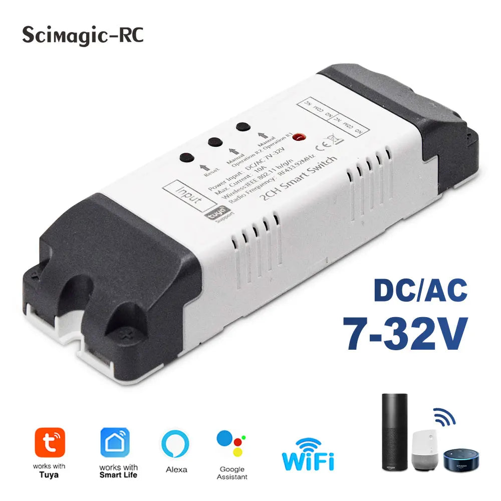 Tuya WIFI Smart Garage Gate Electric Door Access Motor Switch DC 12V 24V 32V AC 220V 1/2CH Pulse Relay Module RF433 Remote Alexa