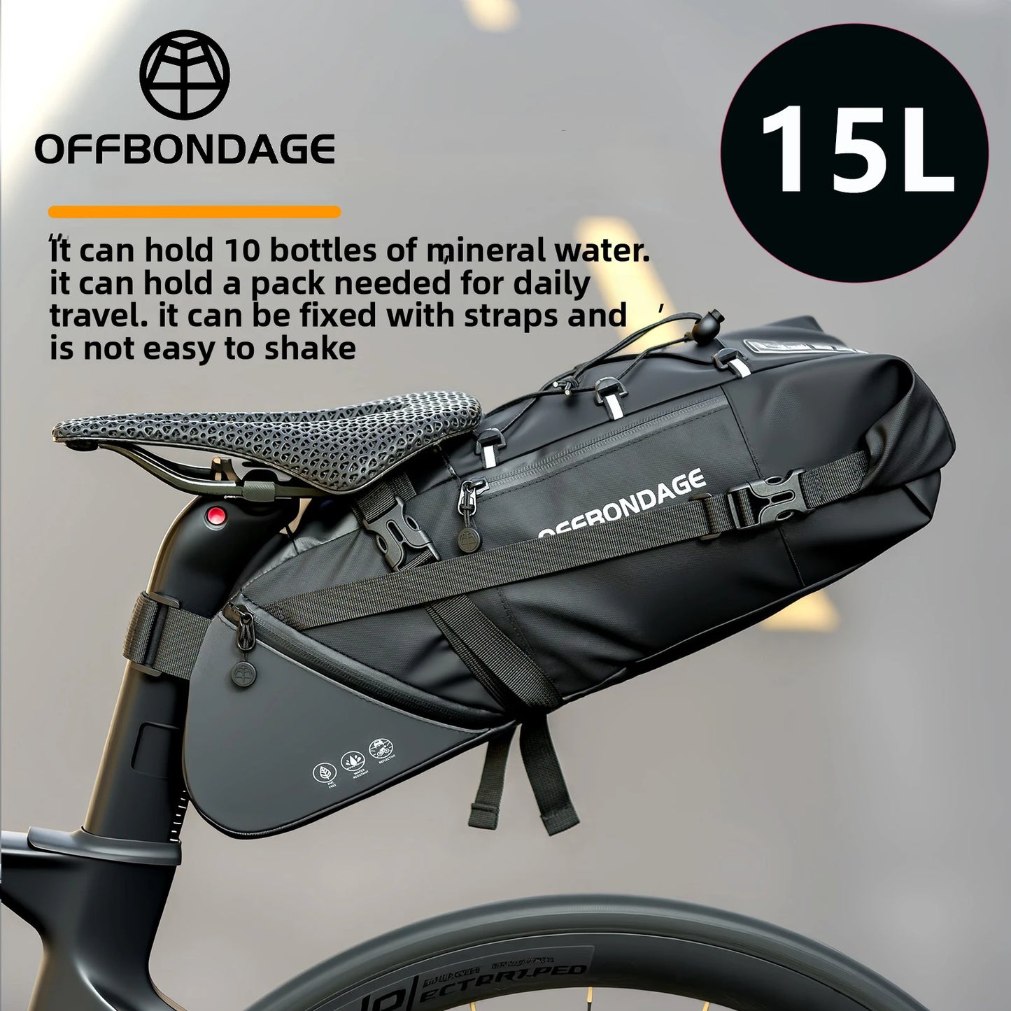 OFFBONDAGE Bicycle Saddlebag Waterproof 15L Large Capacity Bike Bag Cycling Tail Bag MTB Foldable Rear Bag Bike Road Luggage