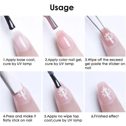 5pcs Metallic Gold Line Flower Nail Stickers 3D Bronzing Border Petals Sakura Leaf Nail Decals Slider DIY Elegant Manicure Decor
