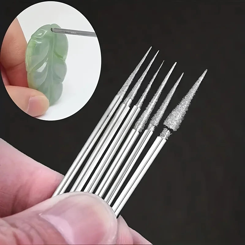 6Pcs 1-4mm Diamond Grinding Head Needle Bits Burrs Engraving Carving Tool 2.35mm Shank D