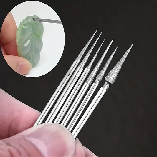 6Pcs 1-4mm Diamond Grinding Head Needle Bits Burrs Engraving Carving Tool 2.35mm Shank D