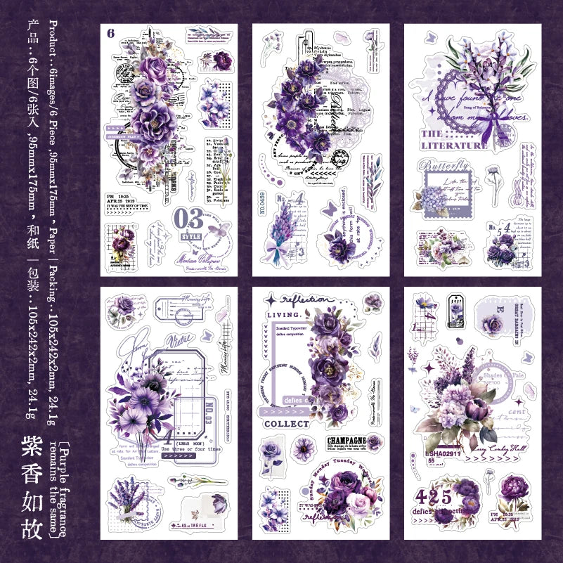 Journal GO 6pcs Flower Shadow Decorative Sticker Fresh Plant Flowers Collage Scrapbooking Label Diy Diary Journal Planner Label