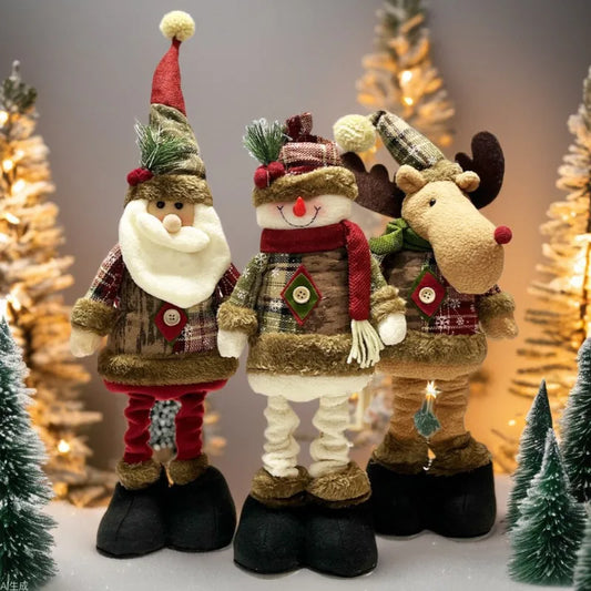 Christmas Tree Retro Snowflake Checkered Fabric Stretch Doll Hotel Shopping Mall Decoration and Decoration gifts for kids 2025