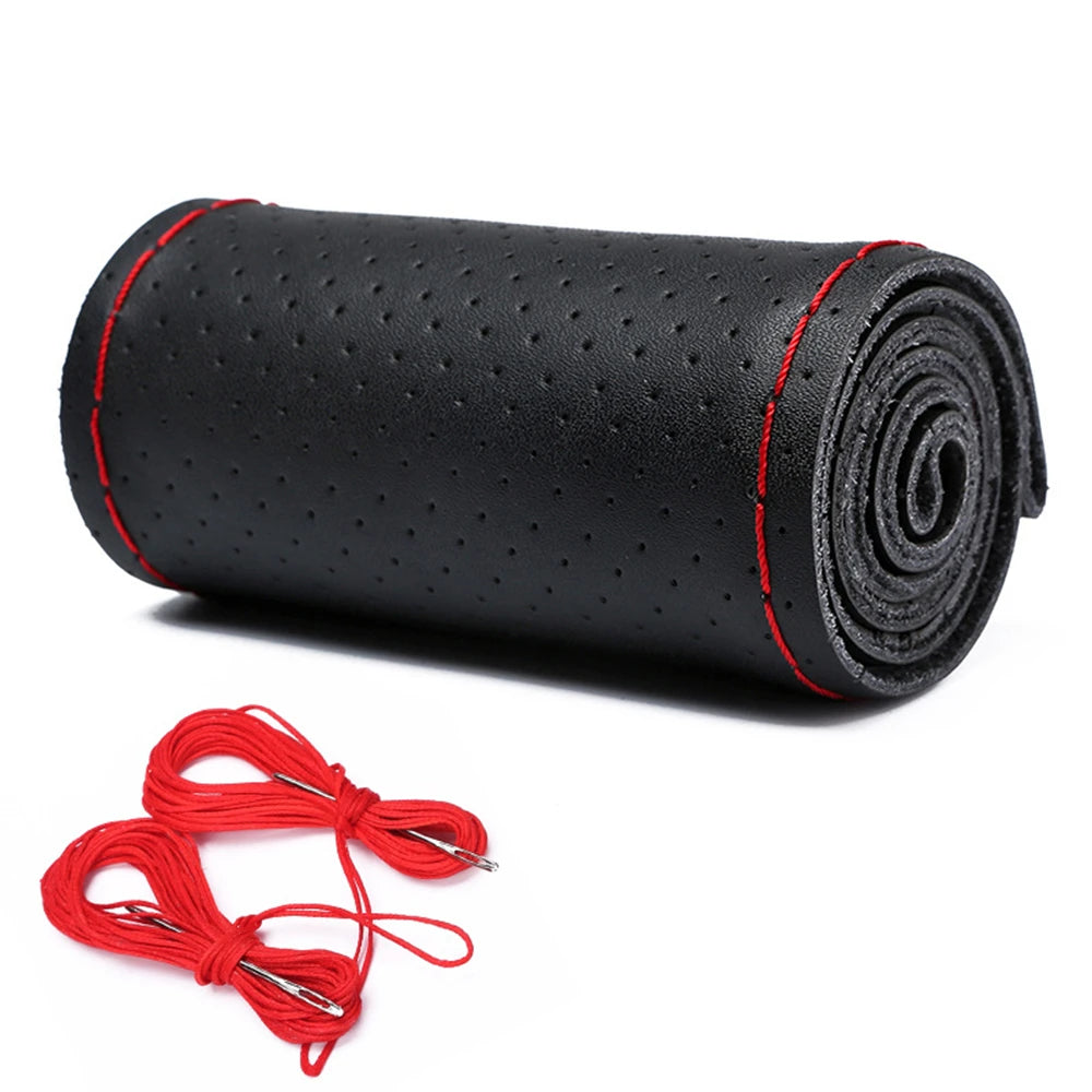 Leather Car Steering Wheel Cover Car Braid On The Steering Wheel 38 CM DIY Universal Auto Steering Wheel Cover Leather Case
