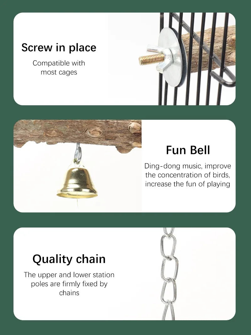 Pepper Wood Parrot Stand Pole Double Layer Toy for Bird Tiger Skin Claw Grinding Beak Grinding Stand Pole Bird Cage Accessories