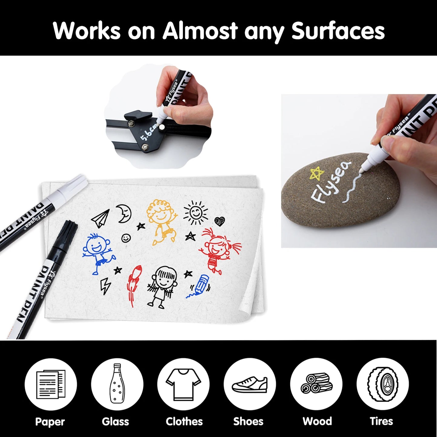 Black/White Oil Based Paint Pens, Permanent Marker for Metal, Wood, Canvas, Fabric, Plastic, Tire, Glass, Waterproof