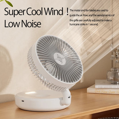 2024 New Rechargeable 3IN1 Multifunctional Portable Fan Wall Mounted Fan 90° Folding Fan 4 Gears With Warm Night Light