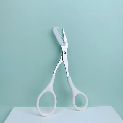 1 Pcs Pink Eyebrow Trimming Scissors with Built-in Comb - Stainless Steel, Precise Grooming Tool, Creating Perfect Eyebrows