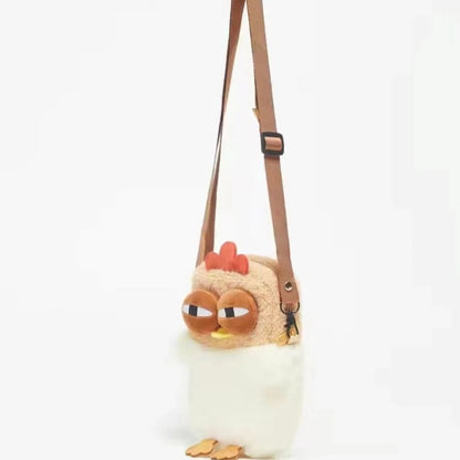 Ugly Hen Shoulder Bag Fur Chicken Plush Handbag Funny Kawaii Chicken Pendant Keychain Doll Satchel Purse for Women Birthday Gift