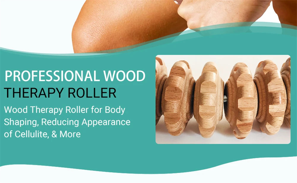 Natural Curved Wooden Massage Roller for Waist and Thigh, Multi-Functional Body Roller for Cellulite Reduction & Muscle Tension