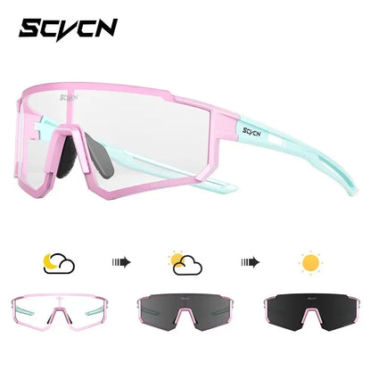SCVCN Photochromic Sunglasses Cycling Glasses Outdoor Cycling Road Mountain Bike Glasses Men and Women Casual Hiking Windproof