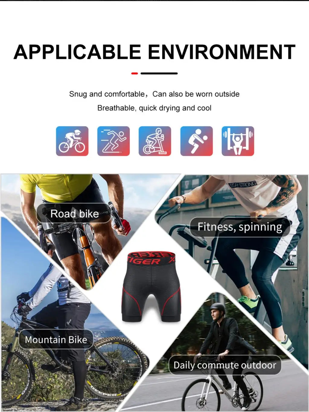X-TIGER Cycling Shorts Breathable Mesh Cycling Underwear Gel Pad Shockproof MTB Bike Shorts Bicycle Underwear