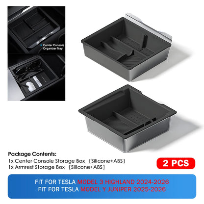 Heenvn For Tesla Model Y Juniper & Model 3 Highland 2025-2026 ABS Center Console Organizer Tray Armrest Storage Box Accessories