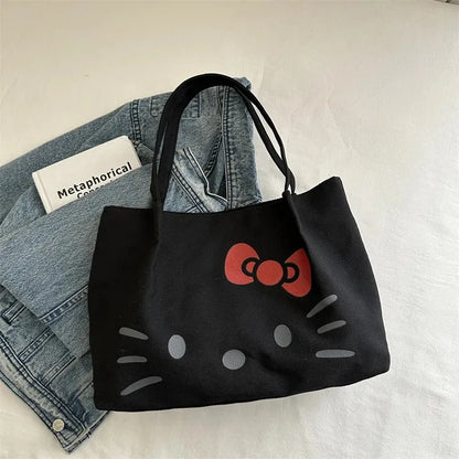 Cute Canvas Bag Hello Kitty Women's Canvas Handbag - Large Cute Cartoon Shoulder Bag Fashion Multi functional Commuter Handbag