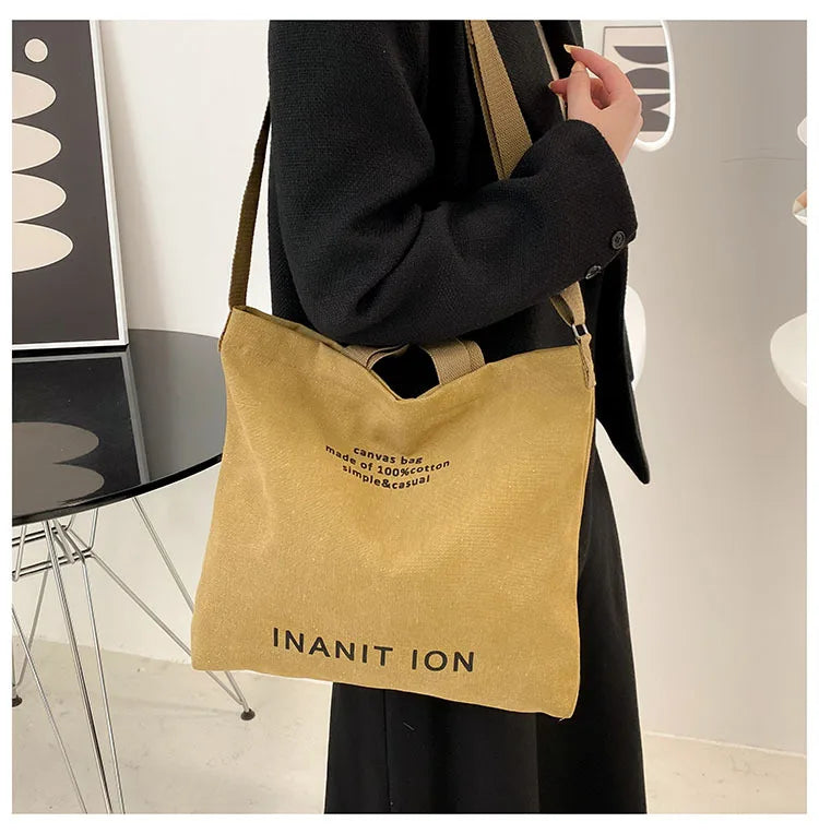Japanese Canvas Men's and Women's Simple Cross-body Bag Wash Canvas Thick Handbag Large Capacity Arts Students Package Satchel