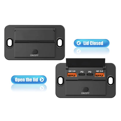 4 Ports Dual PD Dual QC 3.0 USB Car Charger with Switch 96W Quick Charging Socket USB Power for 12V/24V Car Boat Bus RV Truck