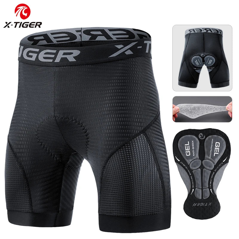 X-TIGER Men's Cycling Underwear Shorts 5D Padded Sports Riding Bike Bicycle MTB Liner Shorts with Anti-Slip Leg Grips