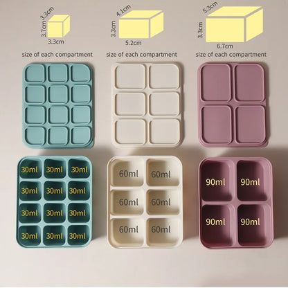 baby Ice Cube Tray Silicone with Lids Flexible Ice Molds for Beverages,Baby Food storage mould, BPA-free