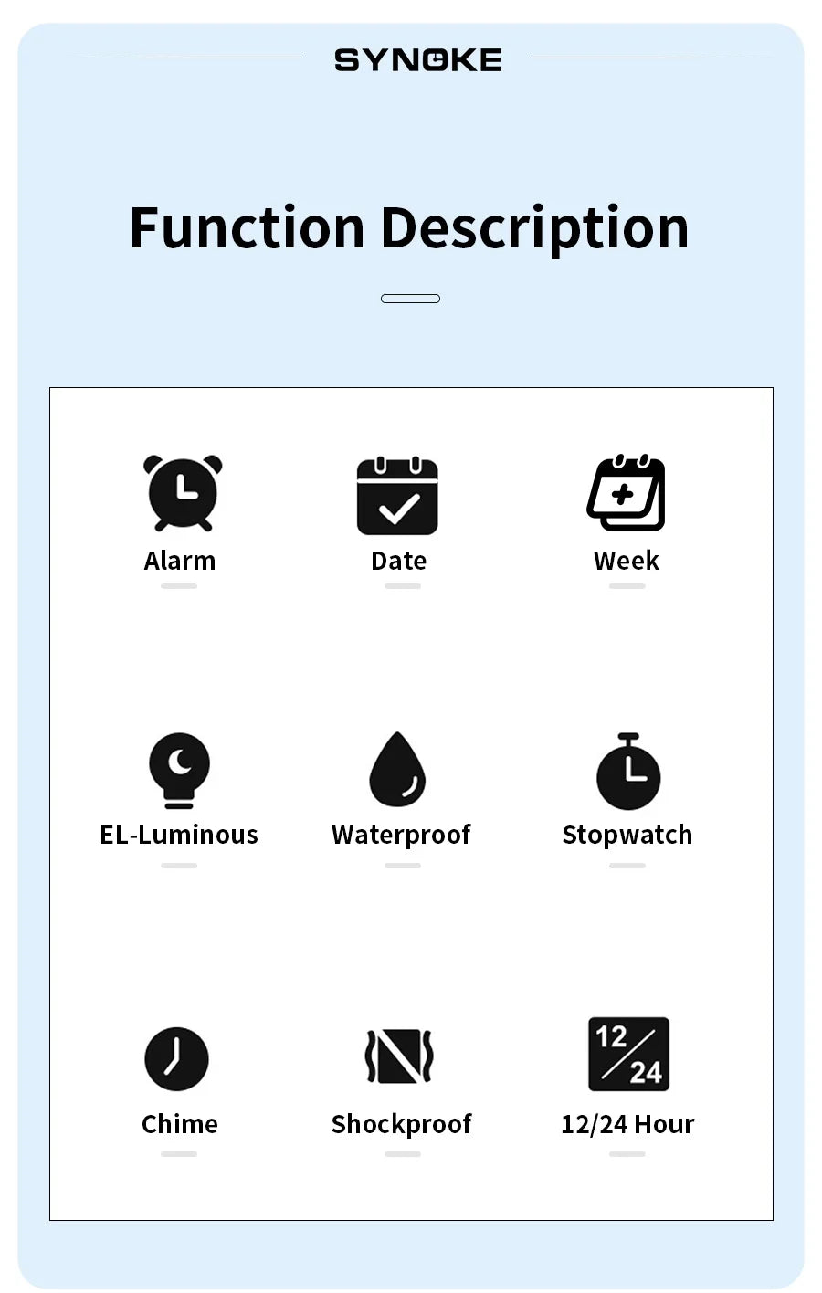 SYNOKE Digital Watch Student Electronic Outdoor Sports Boy Luminous Waterproof MultiFunction Watch Retro Square Watch