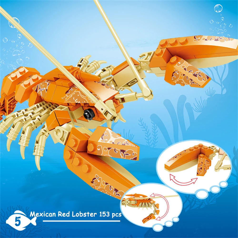 Knew Built Mantis Shrimp Ocean Animal Building Block Toy 199pcs Bricks, Includes 176pcs Shark, Ocpus Sea Creatures Gift for Kids