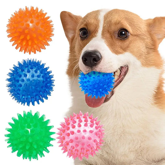 Pet Dog Toys Cat Puppy Sounding Toy Polka Squeaky Tooth Cleaning Ball TPR Training Teeth Chewing Toy Thorn Balls Pet Accessories