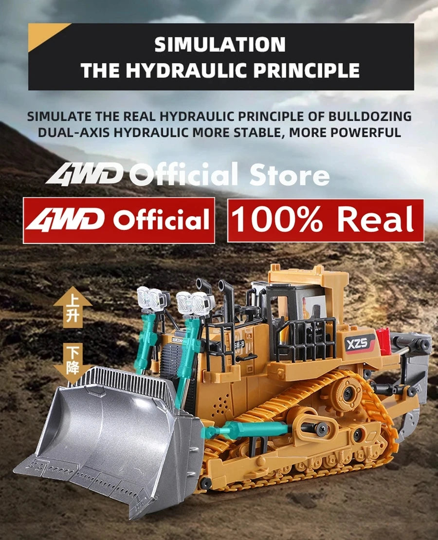 4WD Remote Control Excavator Toy Radio Controlled RC Dump Truck Vehicle Crawler Bulldozer Construction Buggy Light and Sound Car