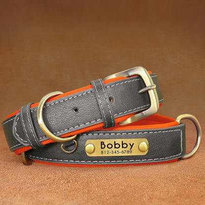 Personalized PU Leather Dog Collar Soft Padded Dog Collars Free Custom Pet ID Name Necklace for Small Medium Large Dogs Pitbull