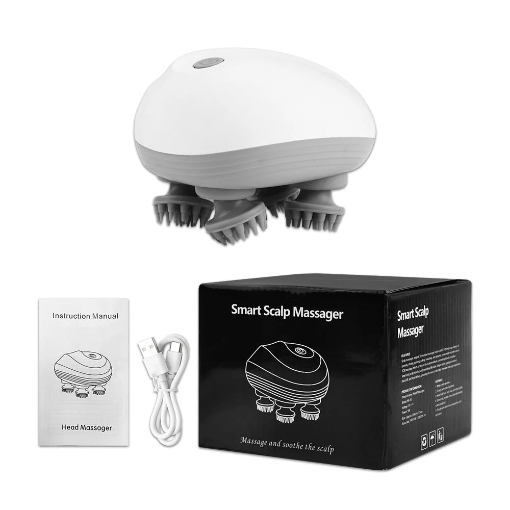 Electric Head Scalp Massager with 4 Kneading Massage Heads Body Deep Tissue Massager for Hair Growth Relaxtion and Cat Pet Claw