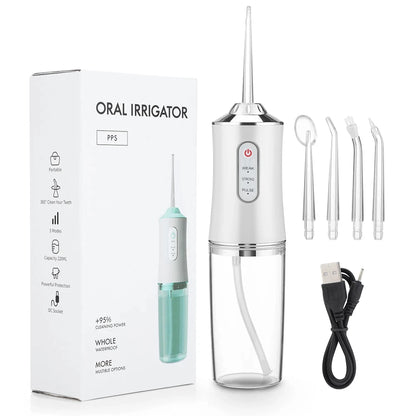 Oral Irrigator Portable Dental Water Flosser USB Rechargeable Water Jet Floss Tooth Pick 4 Jet Tip 220ml 3 Modes Teeth Cleaner ﻿