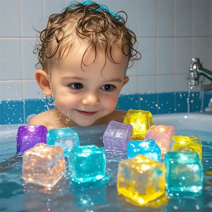 6/12PCS Baby Bath Bathtub LED Light Up Toys Colorful Waterproof Glowing Ice Cube for Bathtub Swimming Pool Birthday Xmas Gift