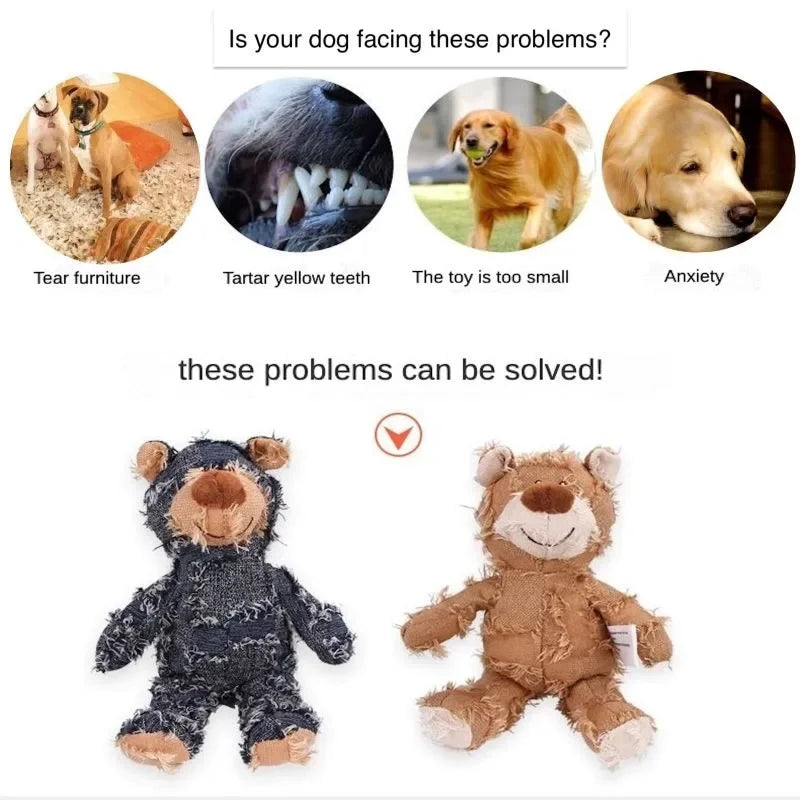 Dog Companion for Chewers Indestructible Bear Toy Resistant Squeaky Dog Toys Heavy Chewers Stuffed Plush Dog Toys for Aggressive