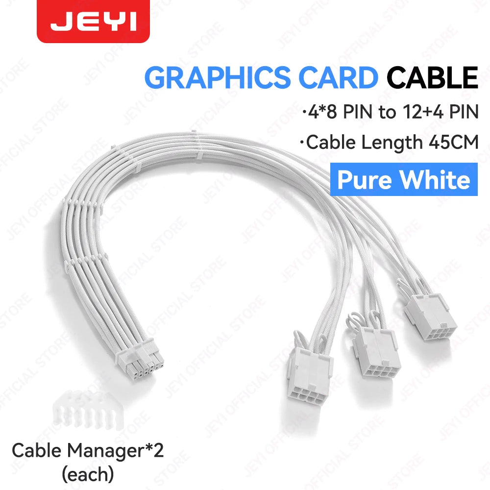 JEYI PSU Extension Cable Kit-24Pin ATX + 8Pin EPS + 6+2Pin PCIe,18AWG Sleeved with Combs,Fit Universal Case Compatibility