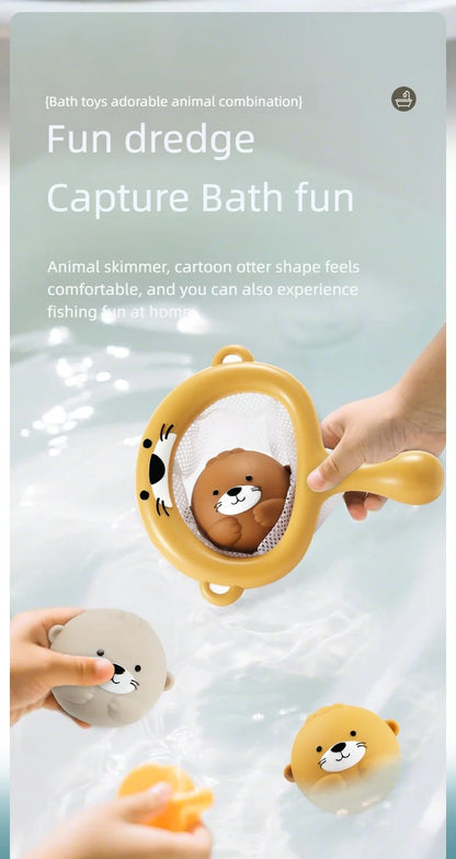 Baby Bath Toys Floating Animal Otter Hippo Seal Kid Bathroom Shower Basketball Hoop Game Children Swimming Pool Water Play Gift