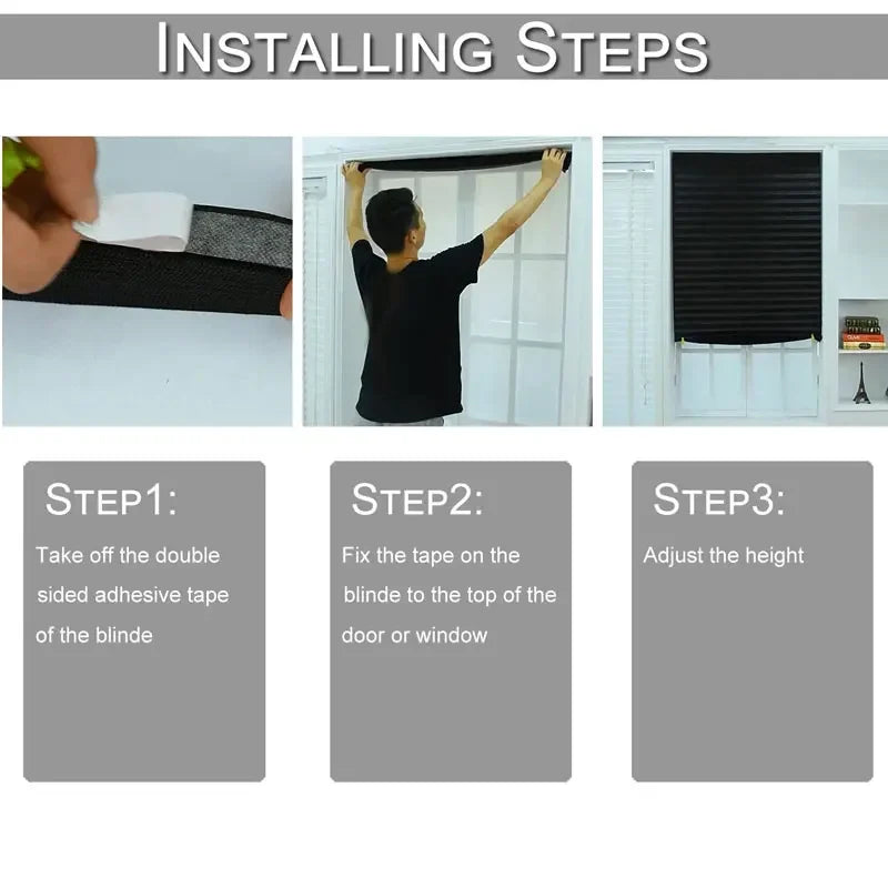 1Pc Shades Self-adhesive Half Windows Nonwoven Folding Curtain Bathroom Balcony Living Room Balcony Curtains Pleated Blinds