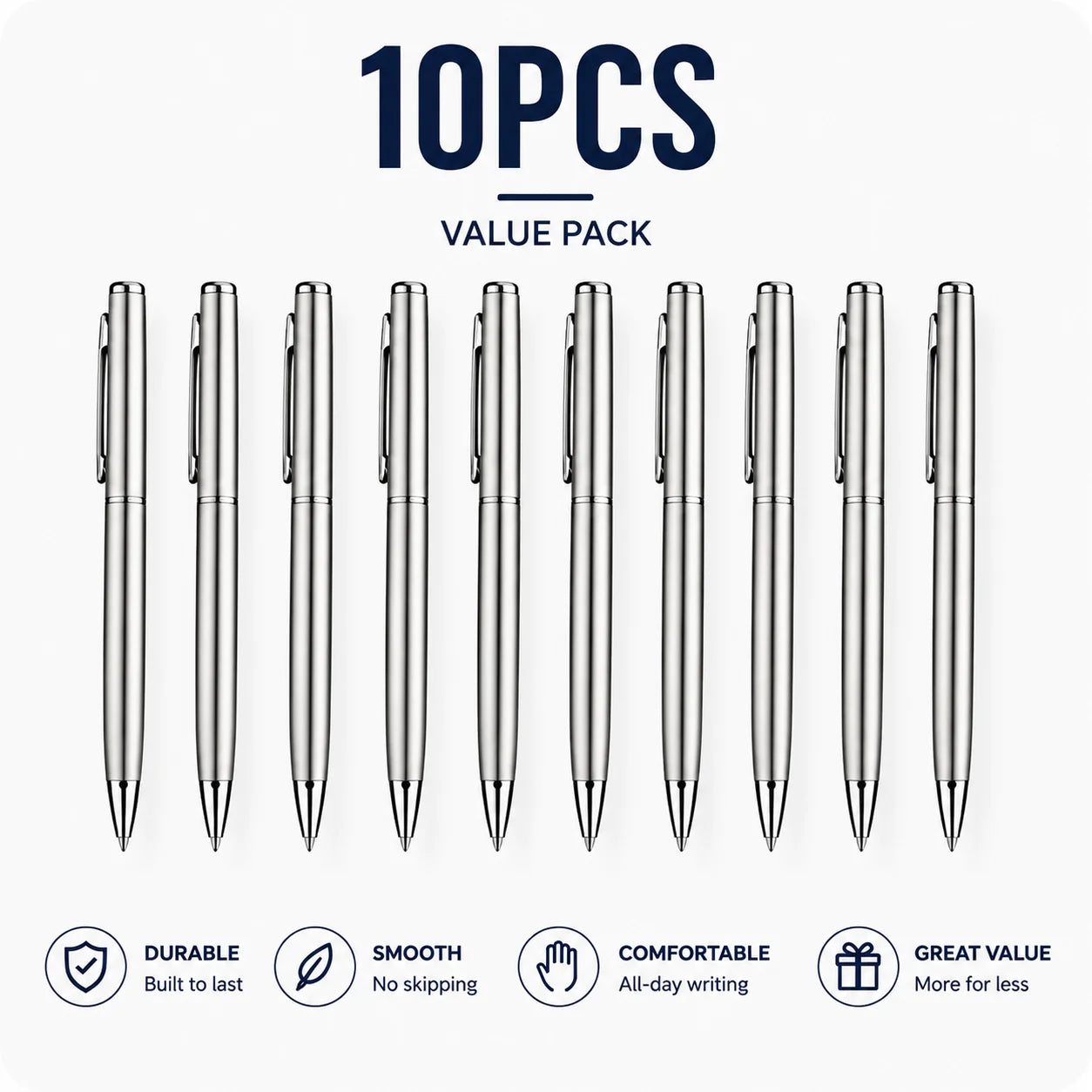 5/10/20Pcs Stainless Steel Ballpoint Pens, Silver Metal Medium Nib Smooth Twist Writing Pens for Office School