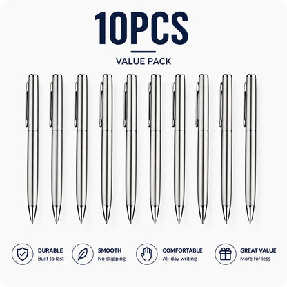 5/10/20Pcs Stainless Steel Ballpoint Pens, Silver Metal Medium Nib Smooth Twist Writing Pens for Office School