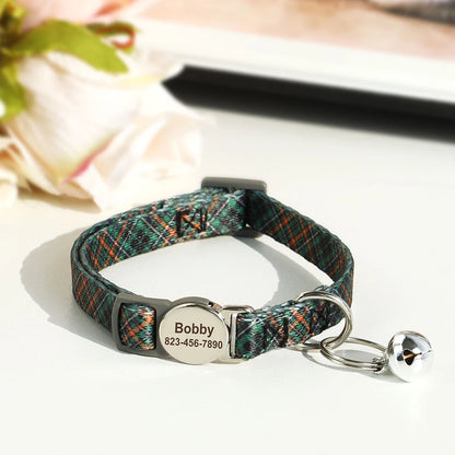 Personalized Printed Cat Collar Adjustable Kitten Puppy Collars With Free Engraved ID Nameplate Bell Anti-lost Cats Collars