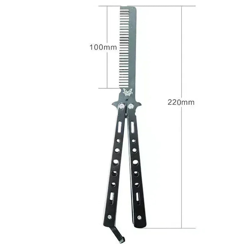 Stainless Steel Foldable Comb for Butterfly Knife Practice Training Beard Moustache Styling Tool Hairdressing Salon Brush