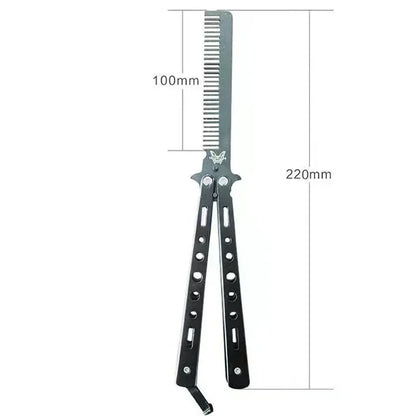 Stainless Steel Foldable Comb for Butterfly Knife Practice Training Beard Moustache Styling Tool Hairdressing Salon Brush
